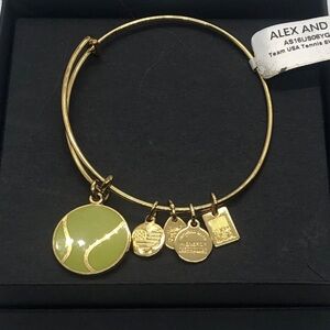Alex and Ani Gold Tone Team USA Tennis Bracelet Lime Green Ball Charm